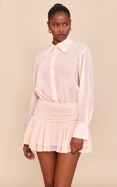 Beige Chiffon Sheer Waist Detail Playsuit