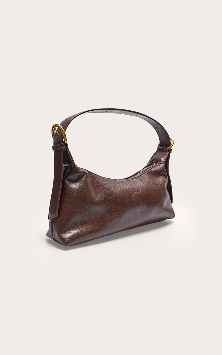 Chocolate Crinkle Pu Buckle Detail Shoulder Bag image 2