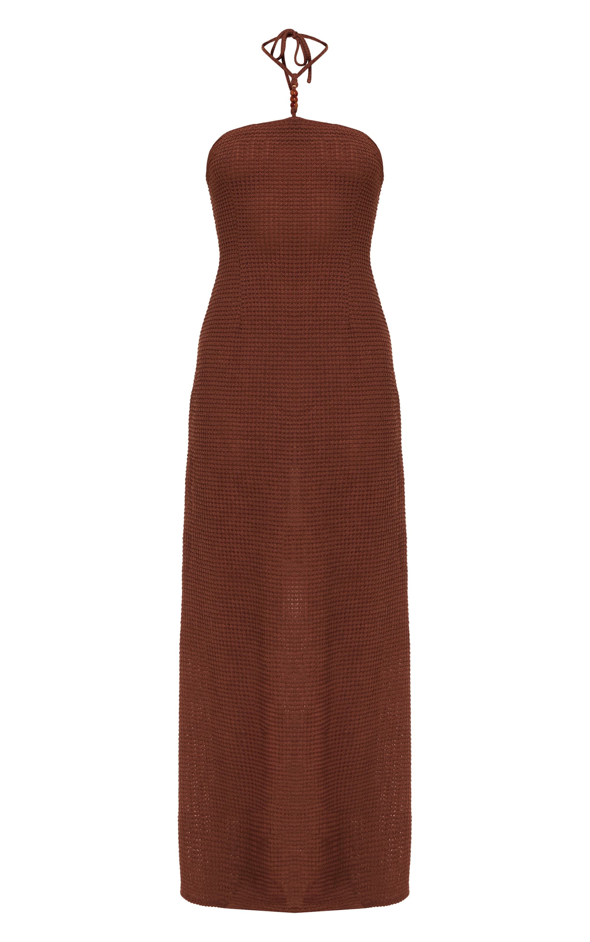 Petite Mocha Crochet Bead Trim Halter Neck Maxi Beach Dress image 5