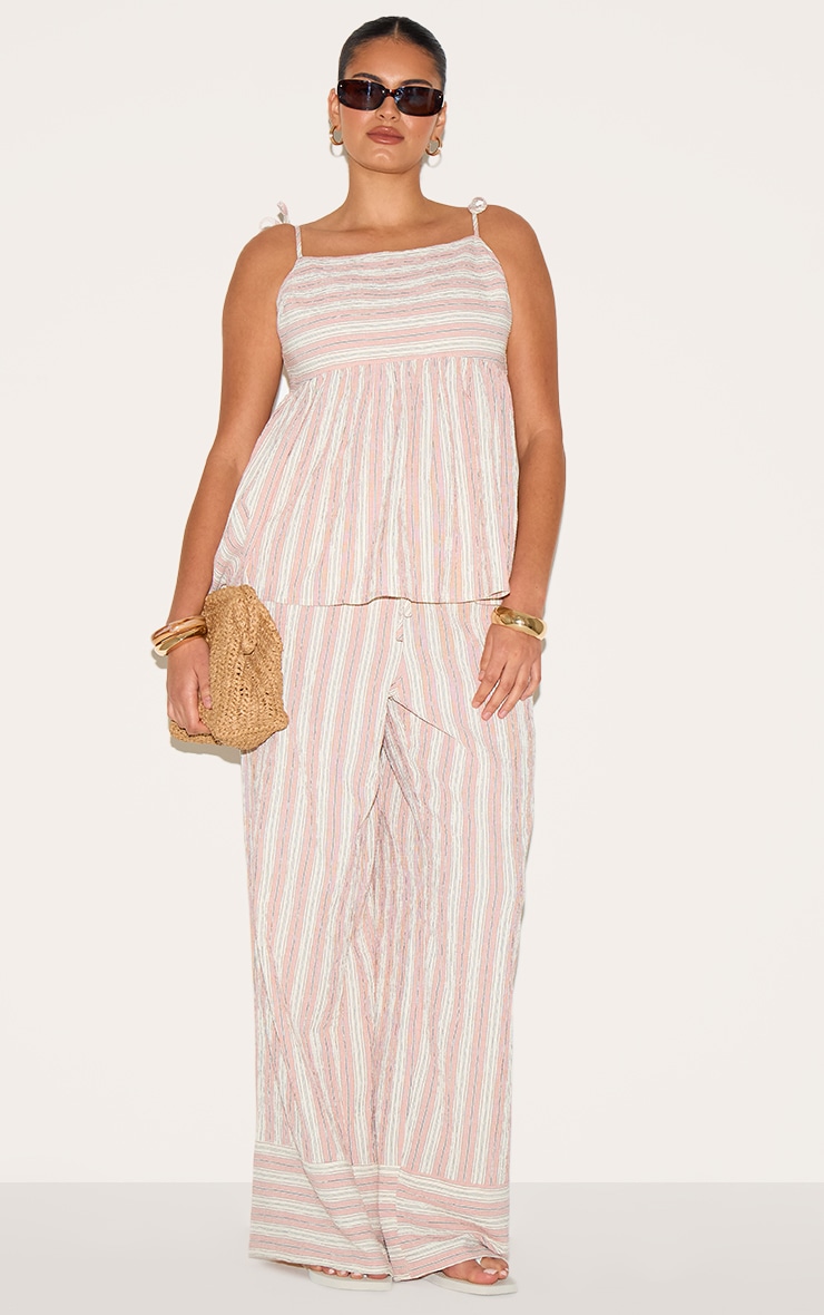 Plus Pink Woven Textured Striped Straight Leg Pants image 1
