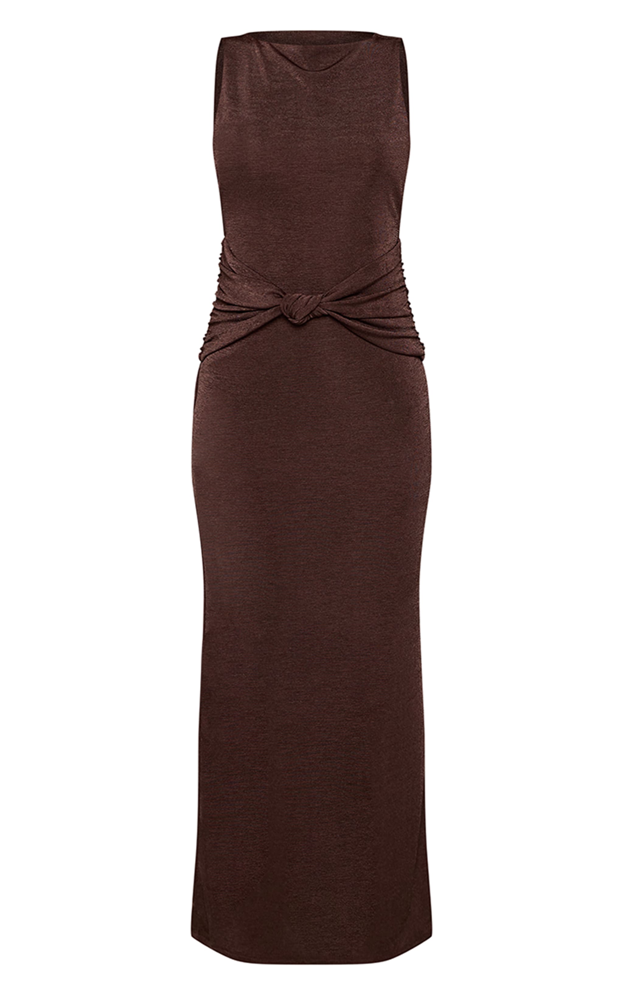 Chocolate Acetate Slinky Sleeveless Knot Detail Maxi Dress image 5