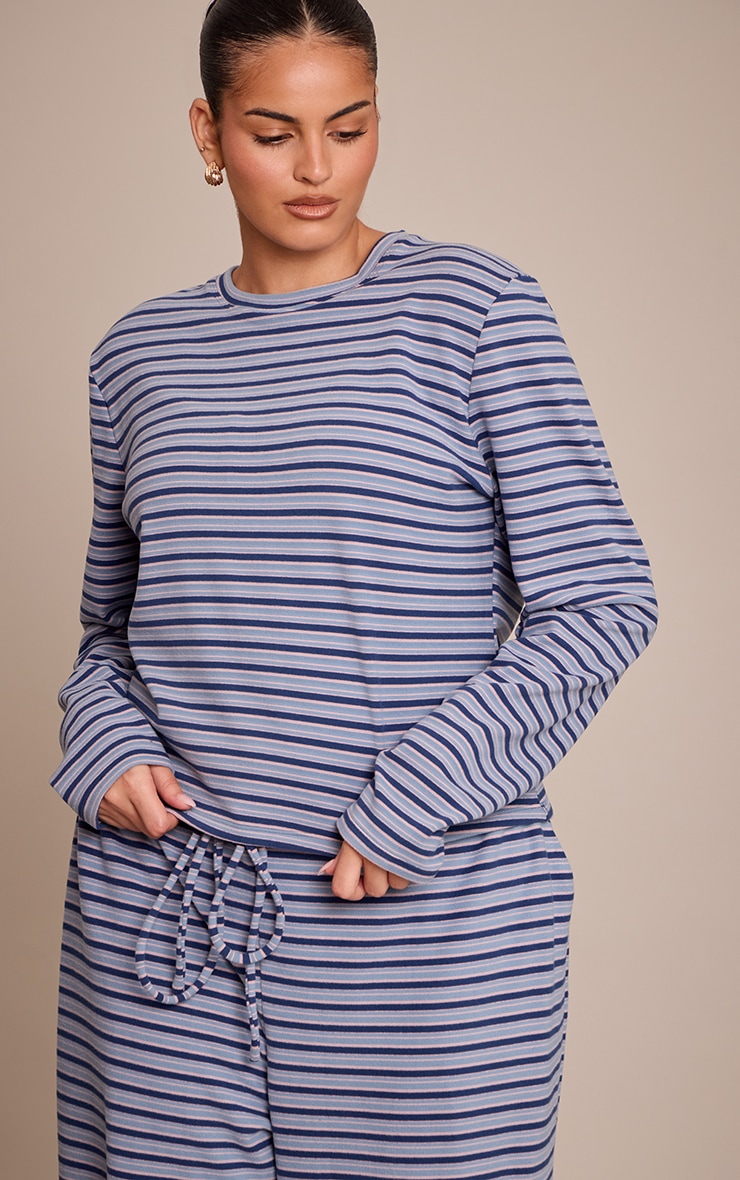 Plus Navy Striped Soft Fleece Long Sleeve Top image 4