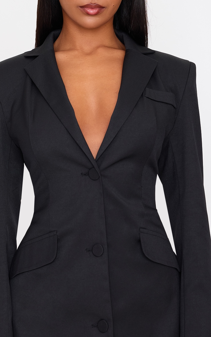 Black Woven Cinched Waist Blazer Dress image 4