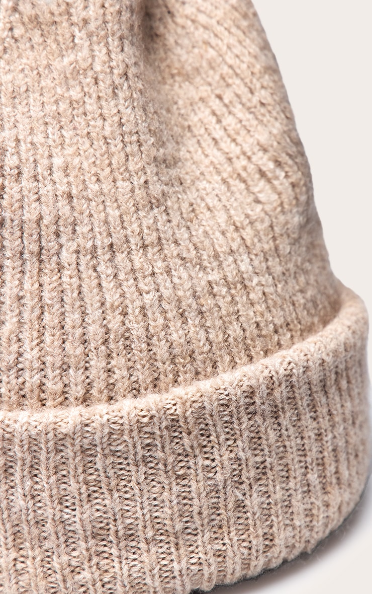 Oatmeal Brushed Knit Fold Over Beanie image 3