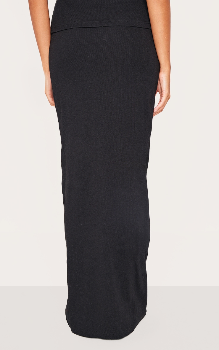 Black Ribbed Maxi Mid Rise Skirt image 3