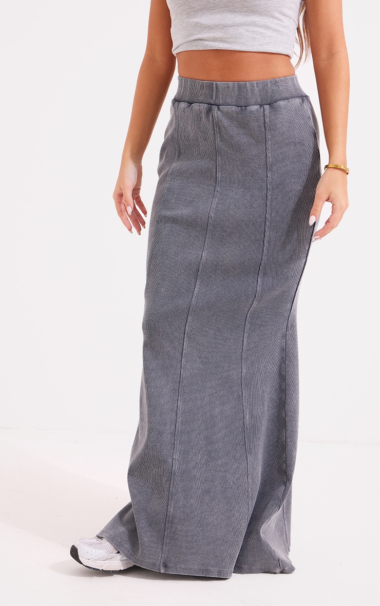 Charcoal Acid Wash Rib Flippy Maxi Skirt image 1