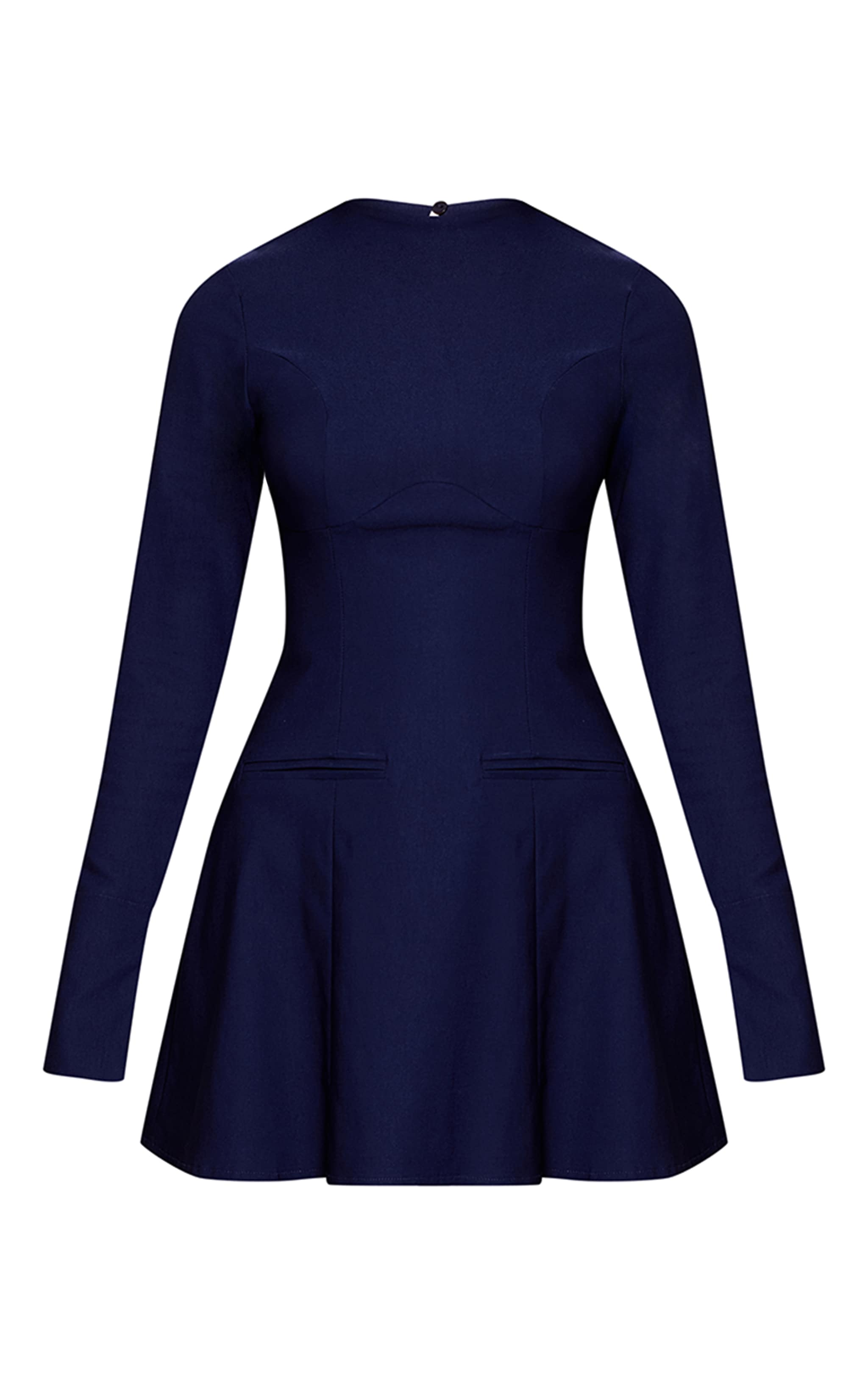 Navy Stretch Woven Boat Neck Flare Sleeve Shift Dress image 5