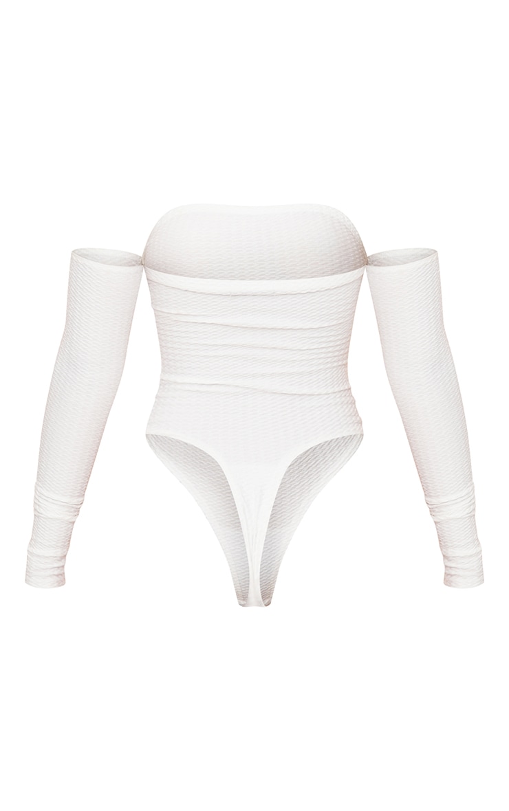Ivory Textured Cold Shoulder Bandeau Bodysuit image 6