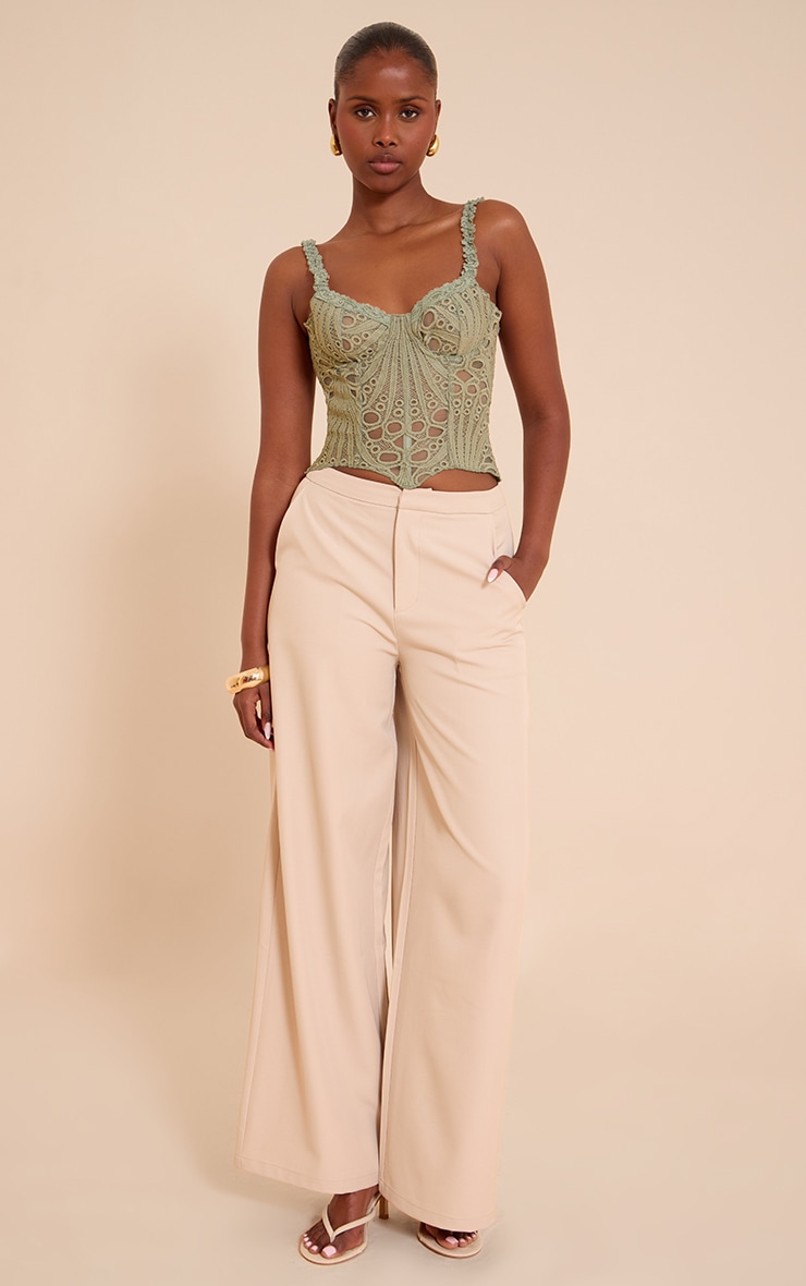 Sage Green Strappy Textured Sheer Floral Lace Corset image 3
