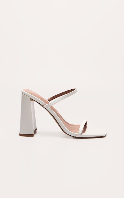 Mules carrées en PU crème à talon carré haut et double brides