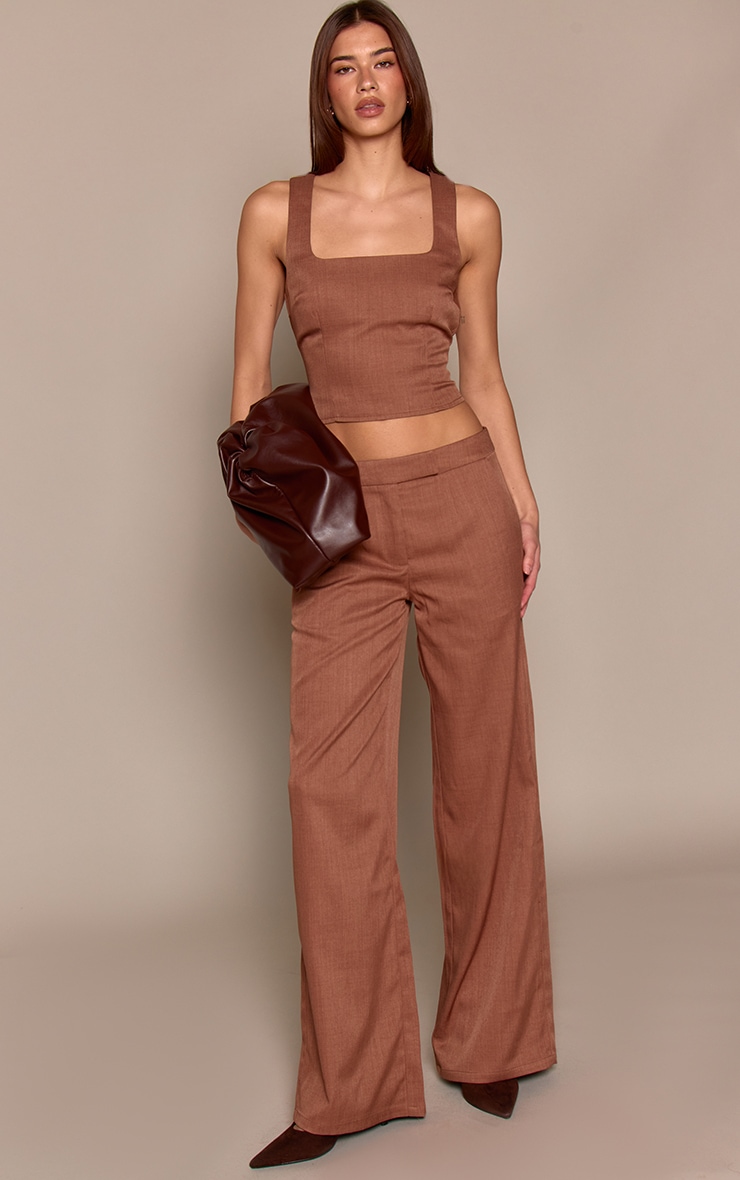 Brown Woven Tailored Waistband Pants