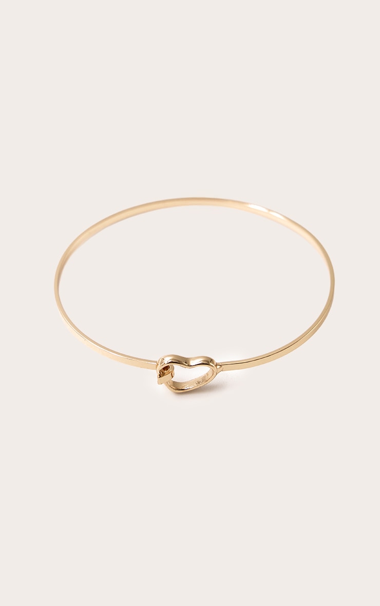 Gold Smooth Skinny Heart Bangle image 3