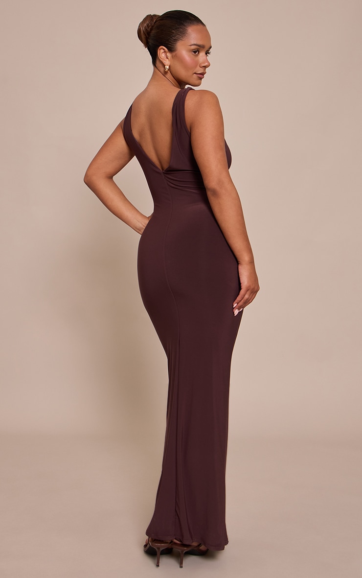 Shape Chocolate Plunge Front Gold Trim Cut Out Maxi Dress image 2
