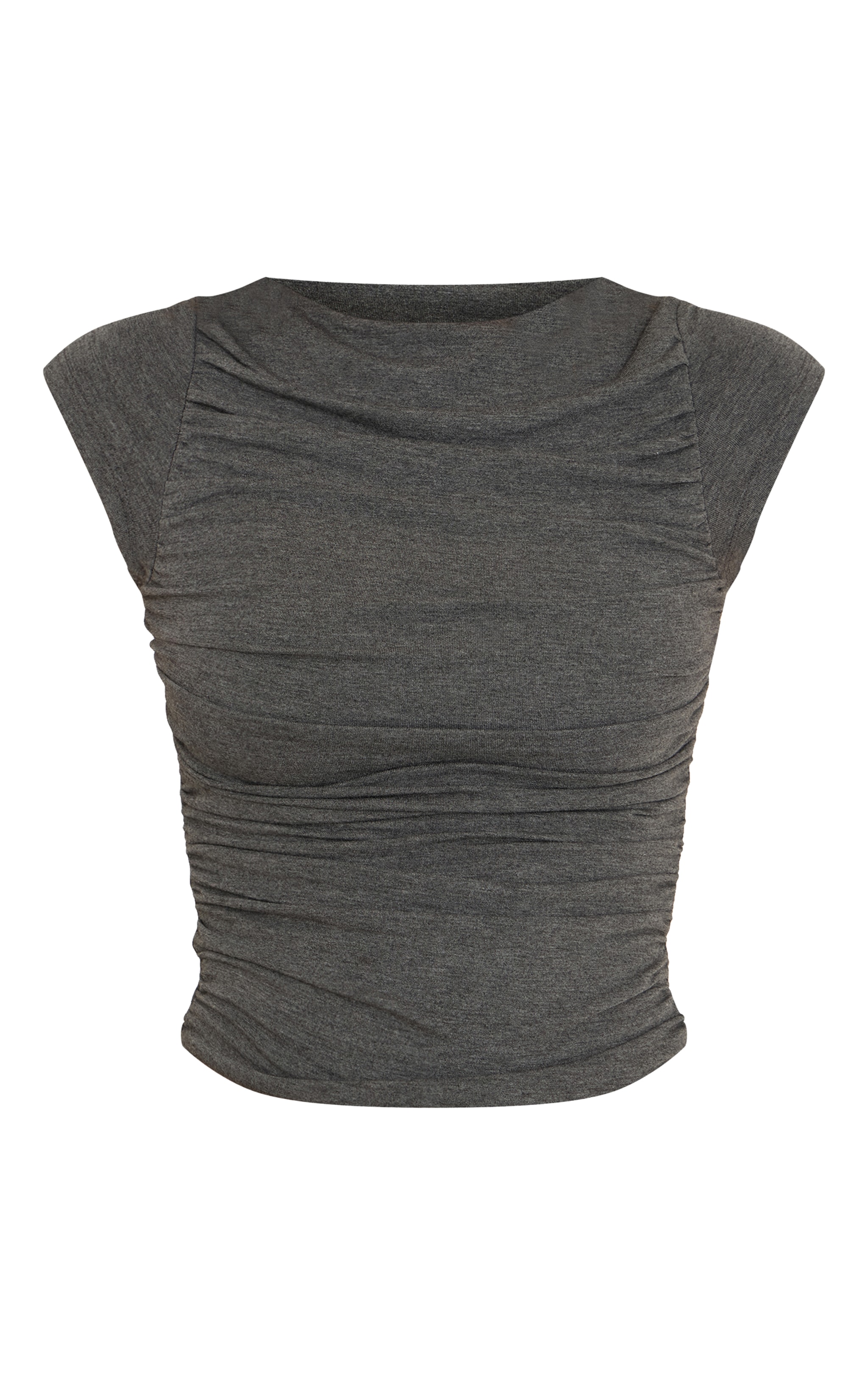 Grey Marl Soft Jersey Ruched Cap Sleeve Top image 5