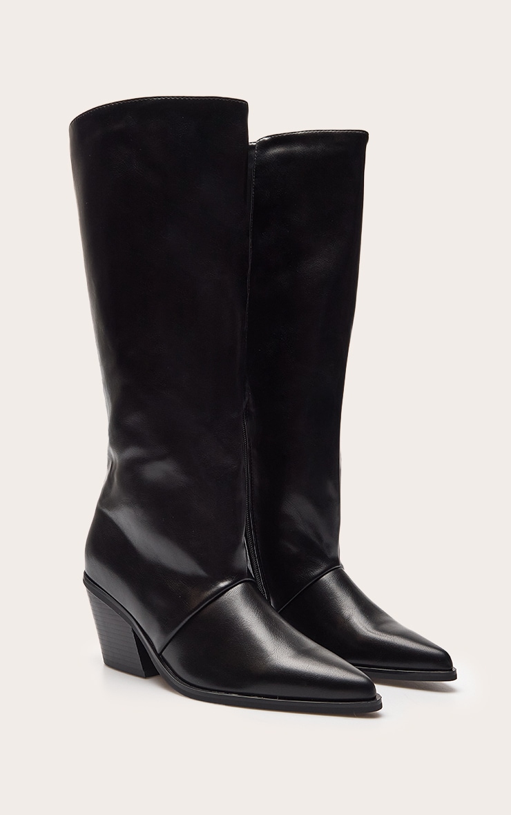 Bottes hautes en PU noir à talon cubain carré image 3