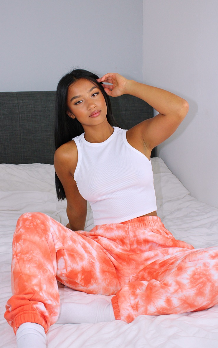 Petite Orange Tie Dye High Waist Track Pants