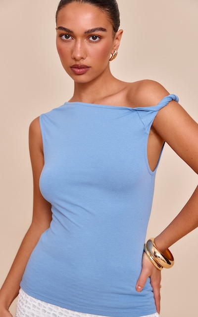 Sky Blue Soft Cotton Twist Detail Long Vest Top