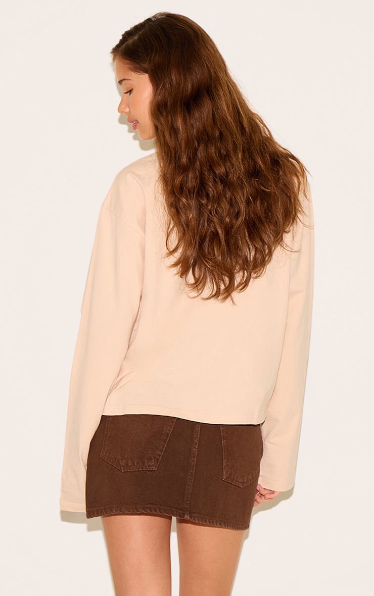 Cream Cotton Collar Detail Long Sleeve Top image 2