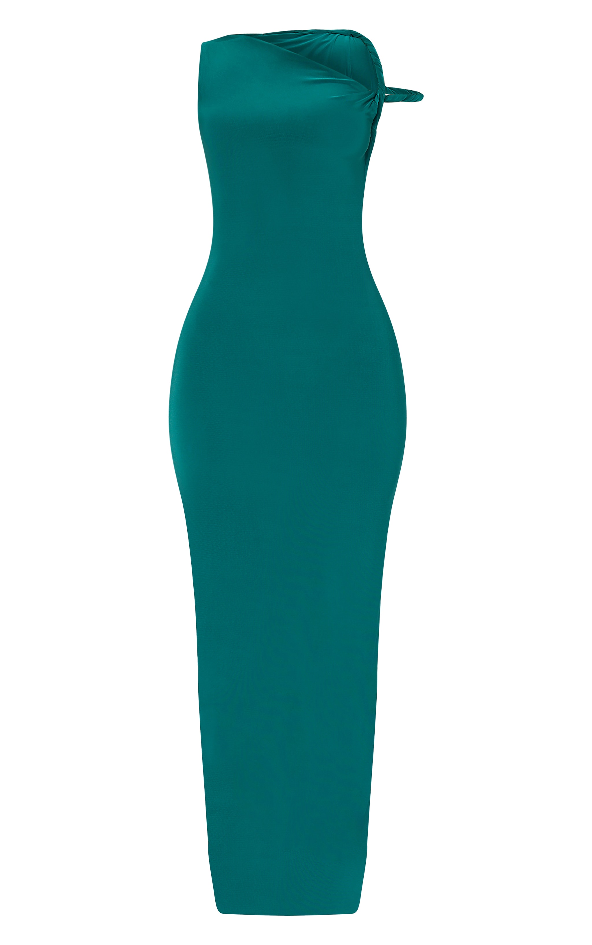 Petite Emerald Green Twist Shoulder Slinky Maxi Dress image 5