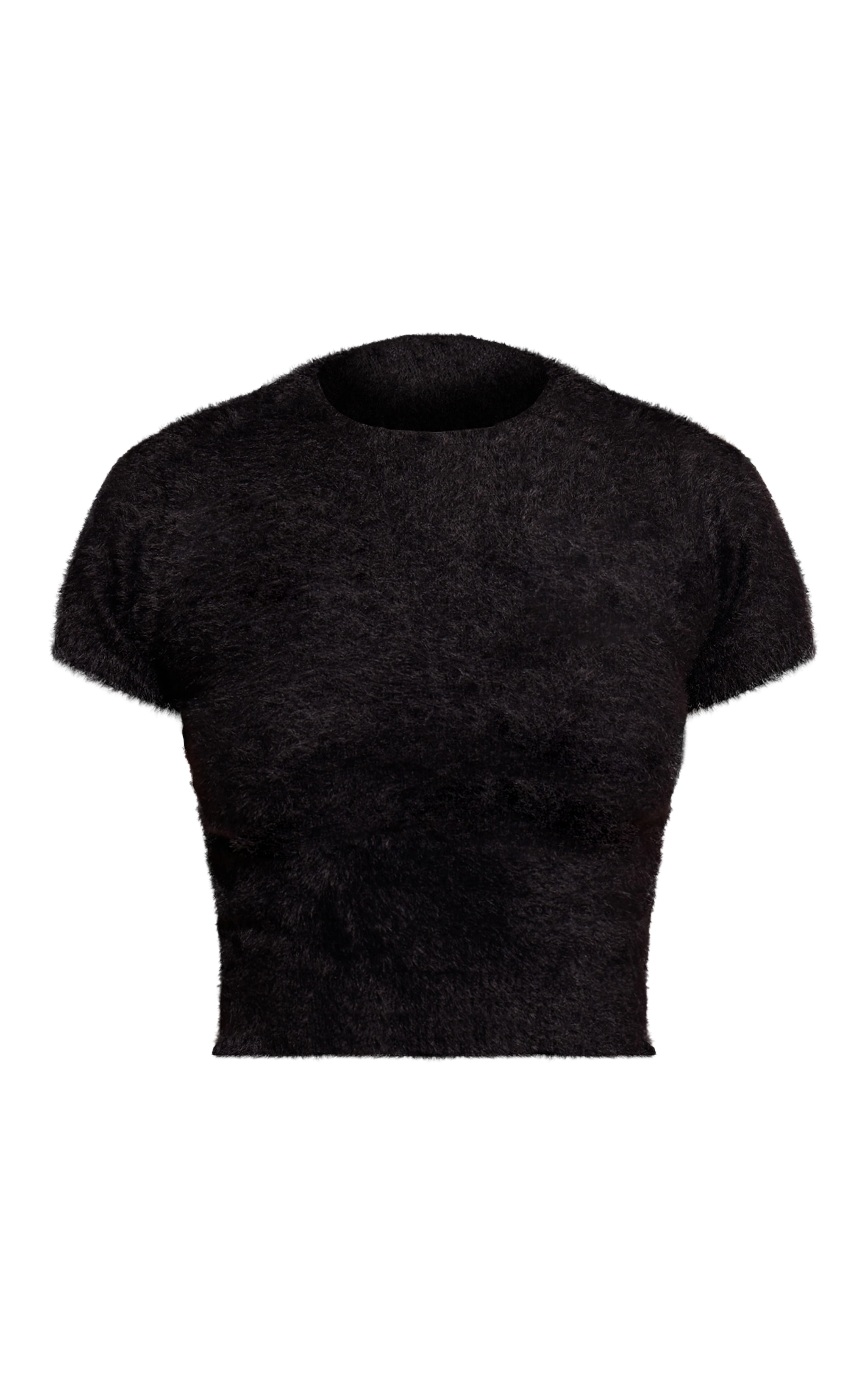 Petite Black Fluffy Knitted Fitted Top image 5