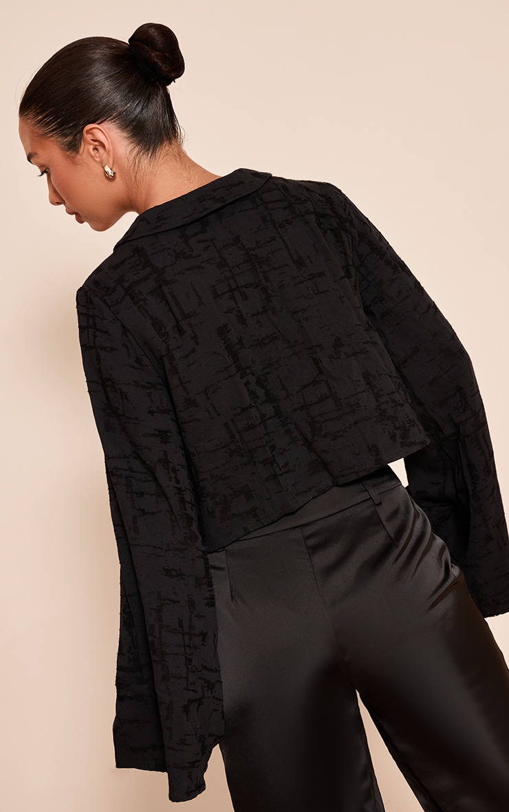 Black Textured Lightweight Woven Tie Front Shirt image 2