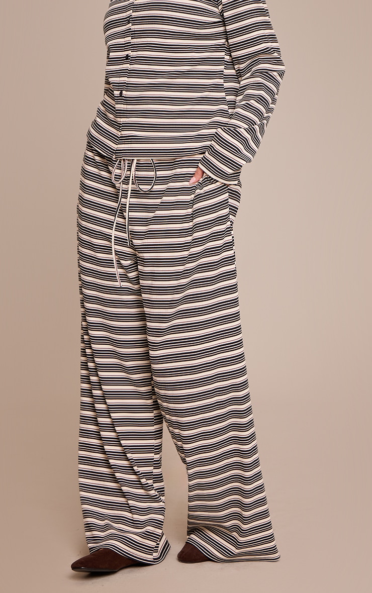 Plus Black Stripe Soft Rib Elasticated Waist Pant image 2