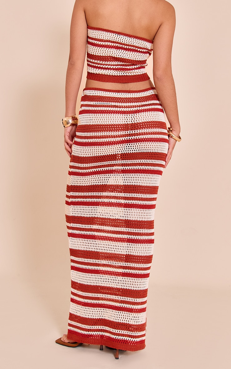 Rust Stripe Crochet Knitted Maxi Skirt image 3
