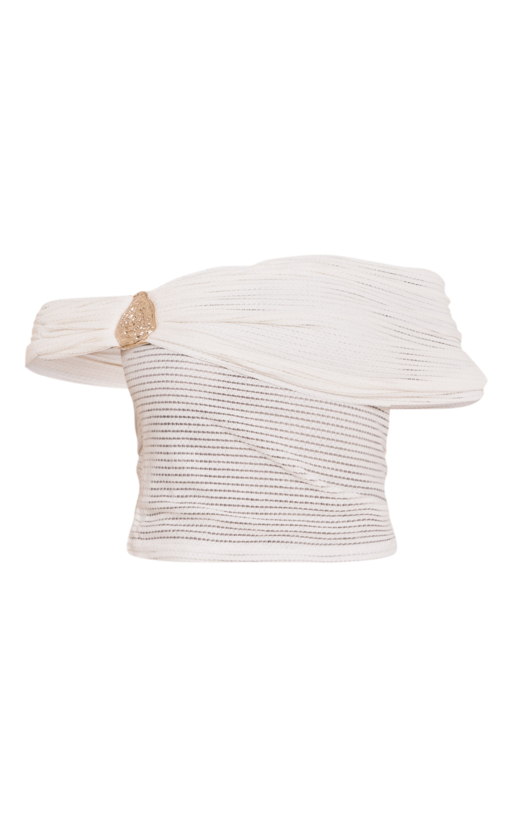 Cream Textured Trim Detail Bardot Top image 5