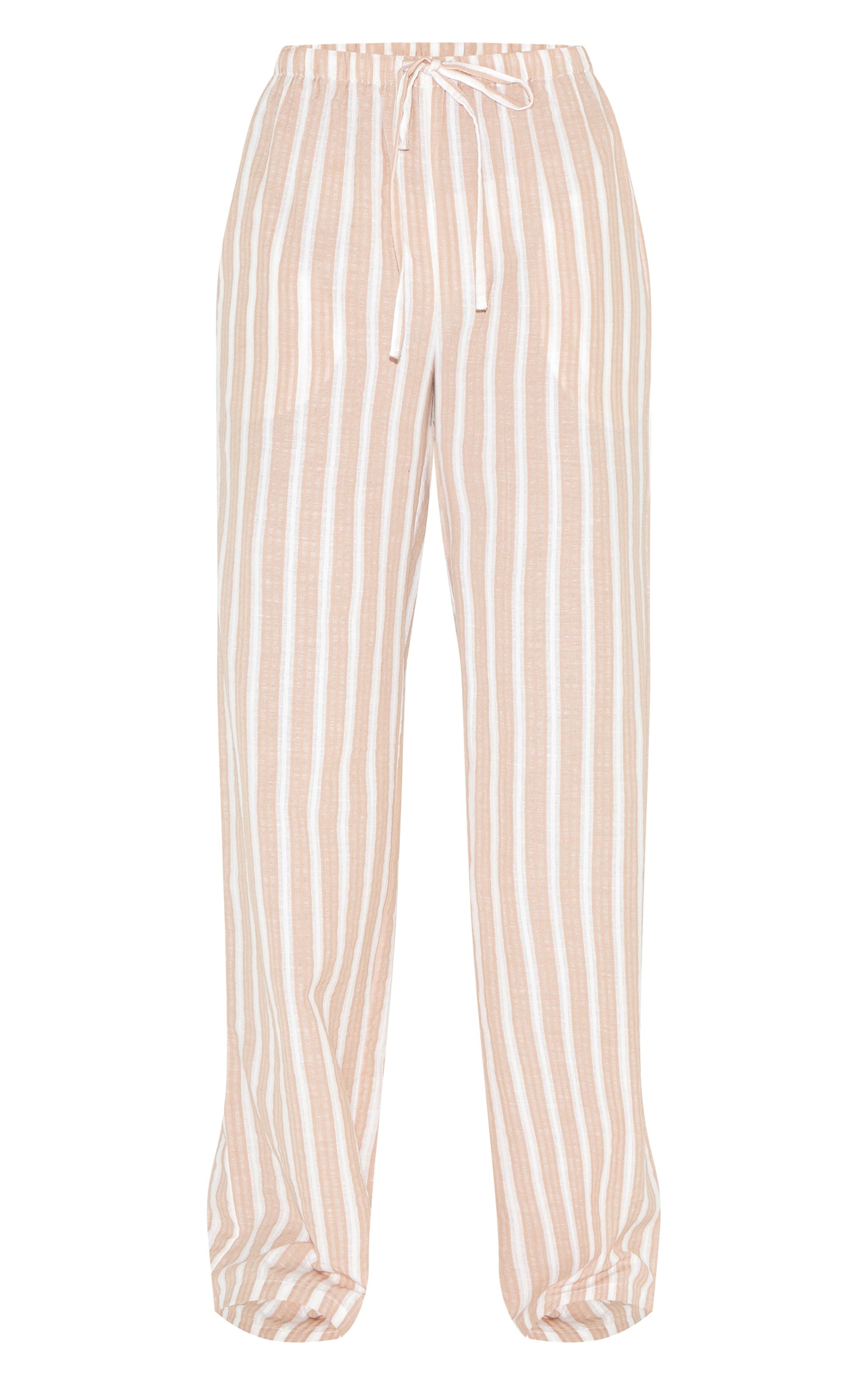 Tall Sand Linen Look Striped Drawstring Wide Pants image 5
