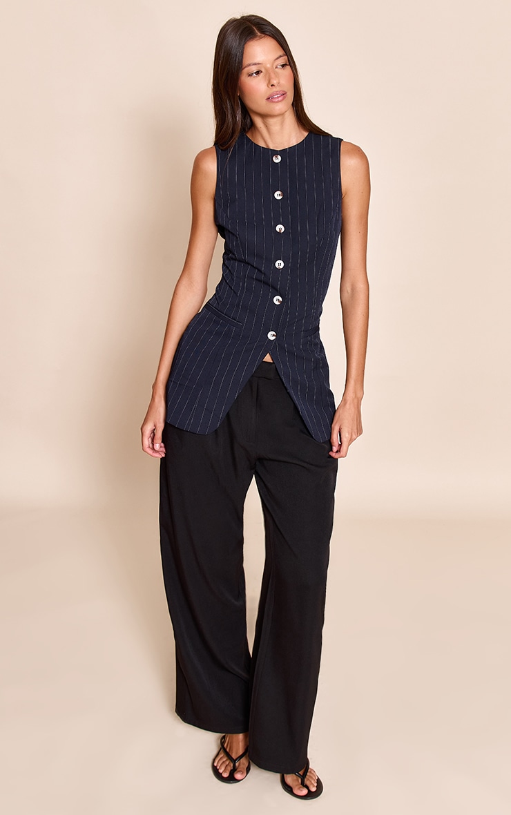 Navy And White Pinstripe Button Up Waistcoat image 3