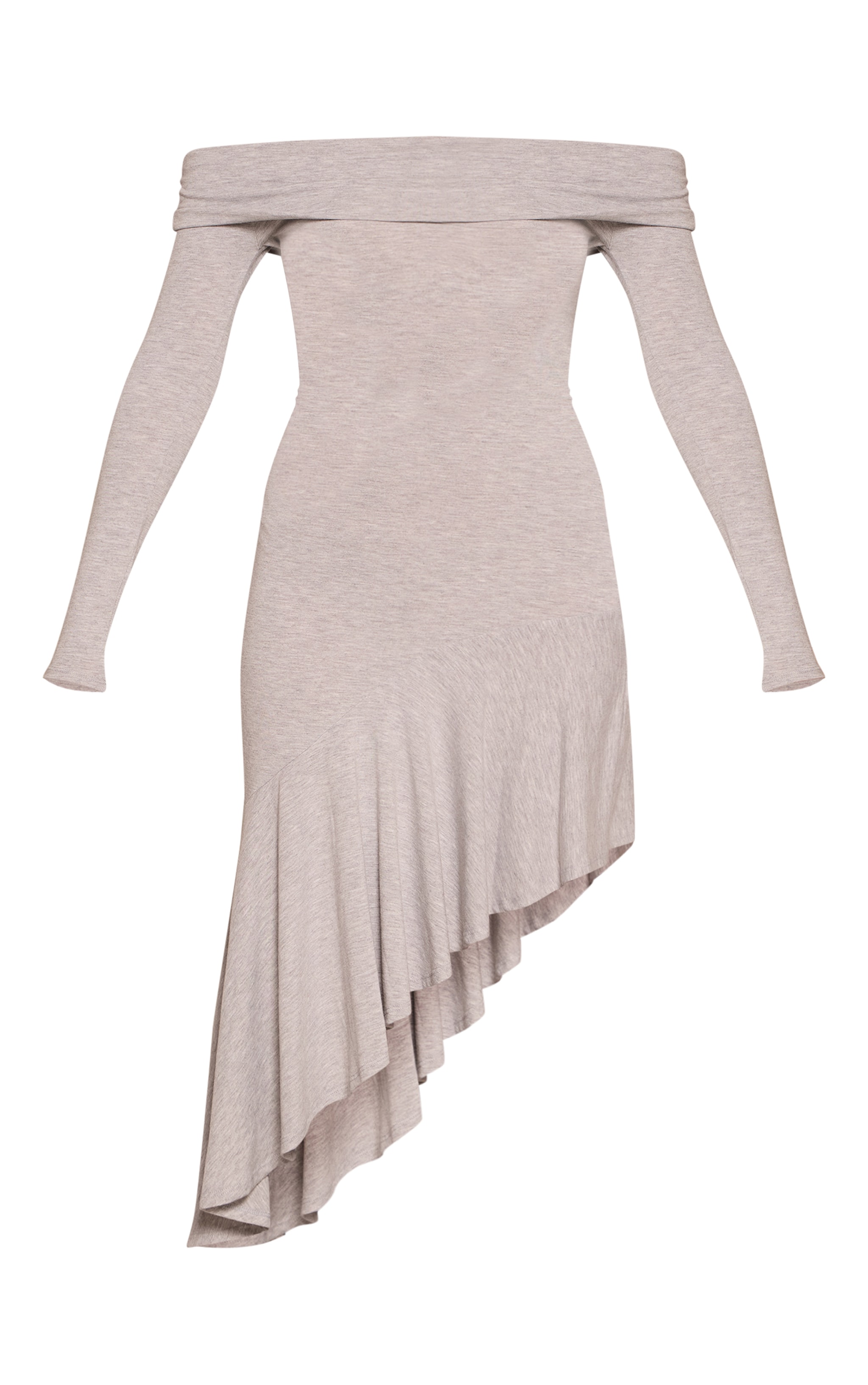 Grey Soft Jersey Bardot Asymmetric Hem Midaxi Dress image 5