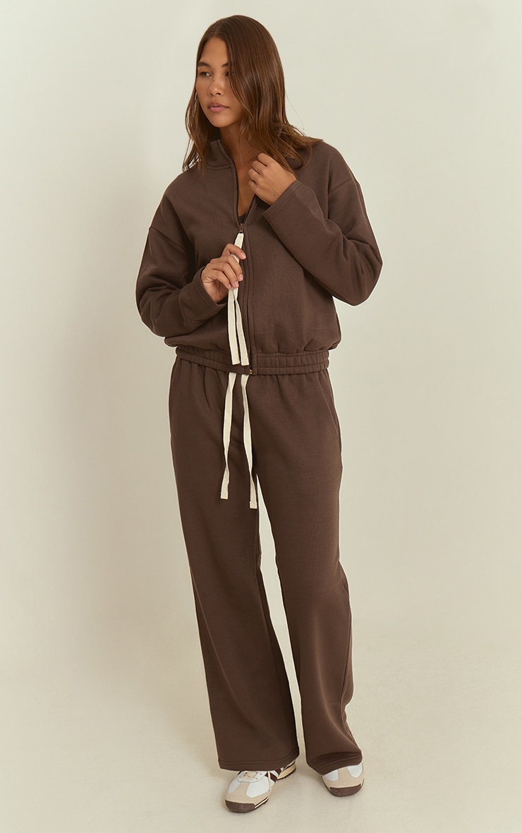 Chocolate Contrast Drawcord Funnel Neck Sweatshirt image 3