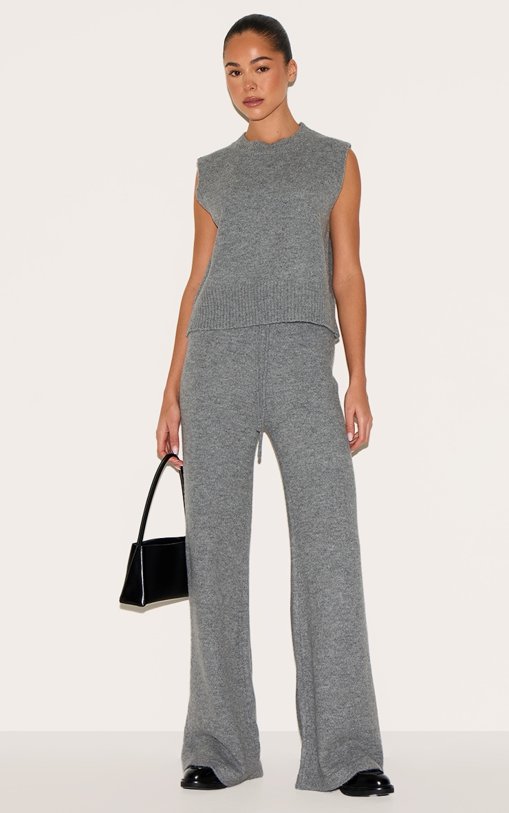 Top en maille tricot douce gris anthracite chiné sans manches à col haut image 3