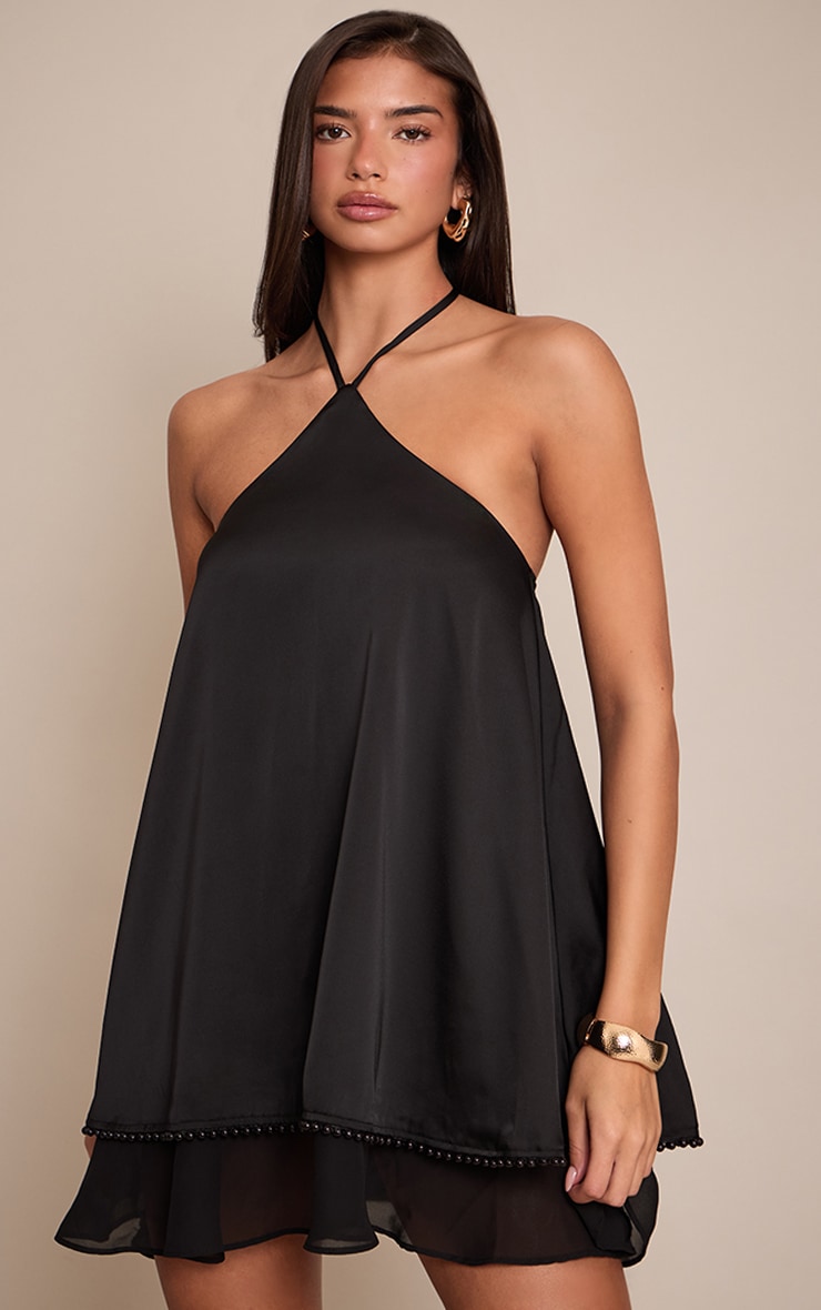 Mini robe droite satinée noire dos nu image 1