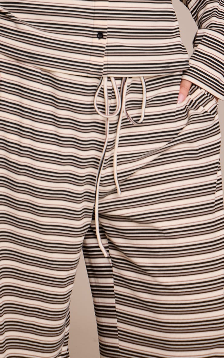 Plus Black Stripe Soft Rib Elasticated Waist Pant image 4