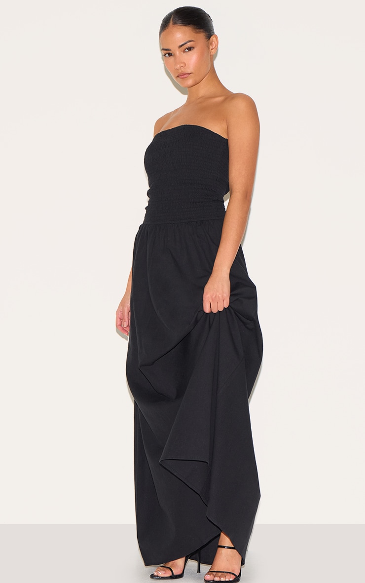 Petite Black Bandeau Shirred Detail Maxi Dress image 3