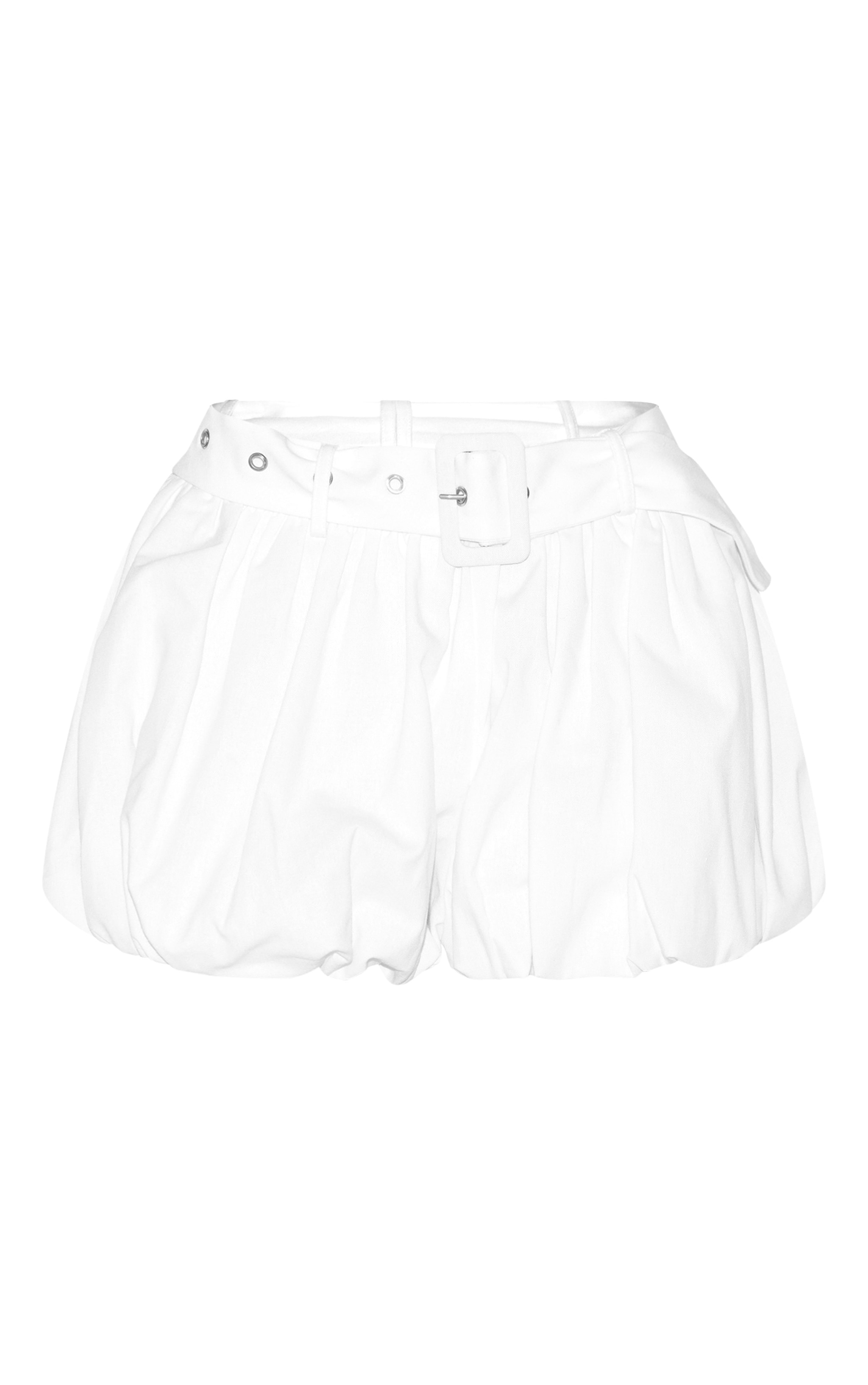 White Linen Blend Belted Puffball Mini Skirt image 6