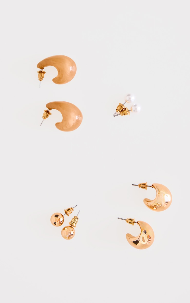 Gold Resin & Pearl Chunky Multipack Earrings image 3