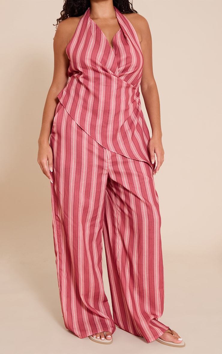 Plus Red Pinstriped Wide Leg Pants image 2