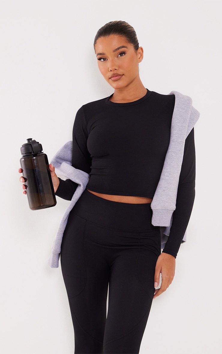 Black Sculpt Luxe Long Sleeve Gym Top PrettyLittleThing