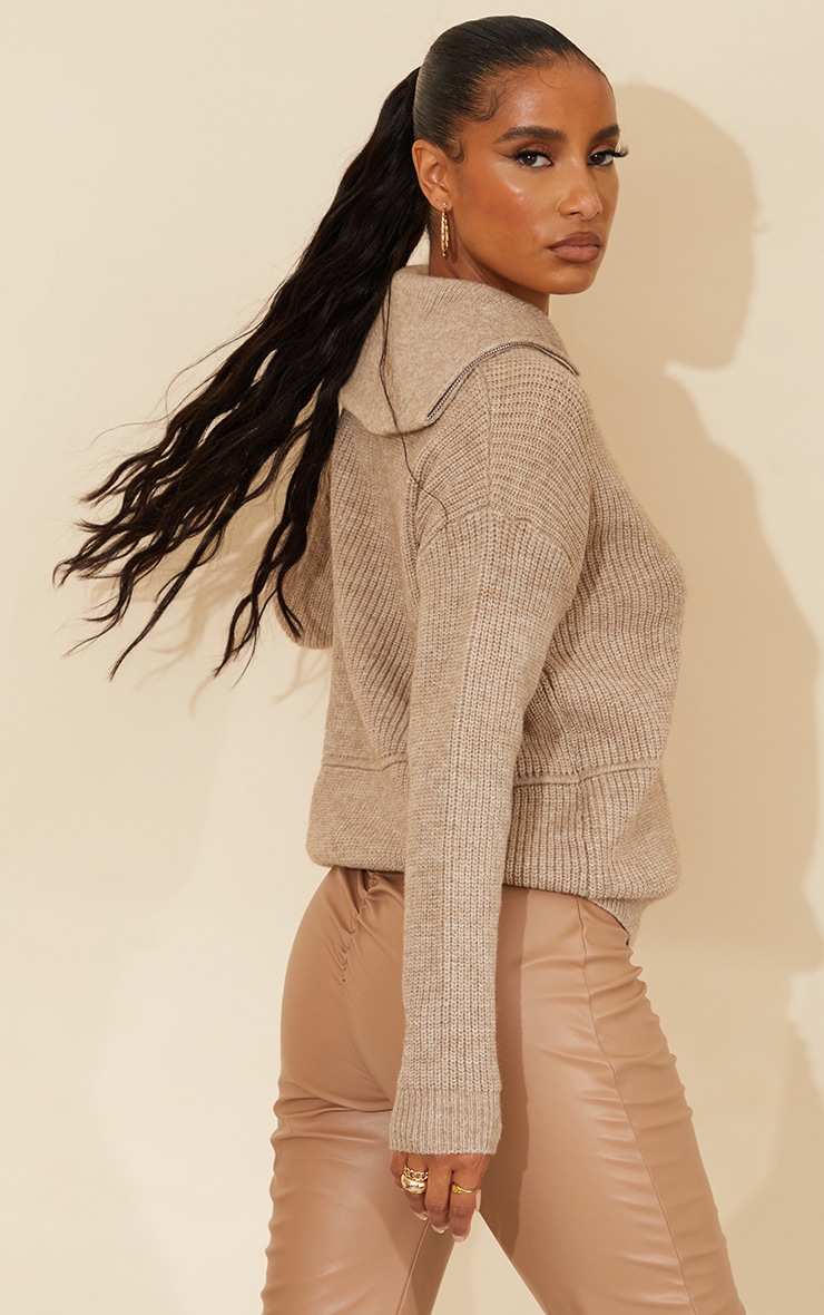 Stone Half Zip Up Knitted Sweater