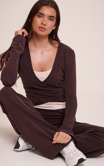 PLT Top de yoga cache-coeur en coton doux chocolat