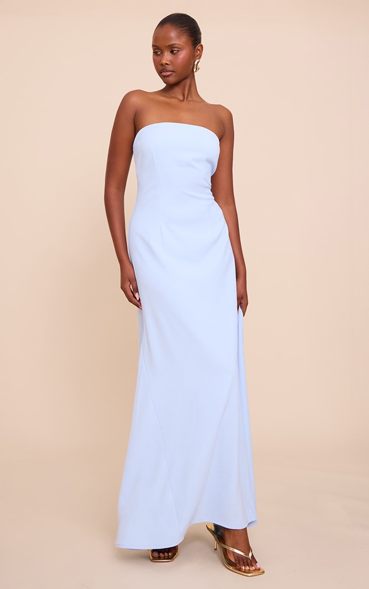 Light Blue Tailored Woven Bandeau Maxi Dress image 3
