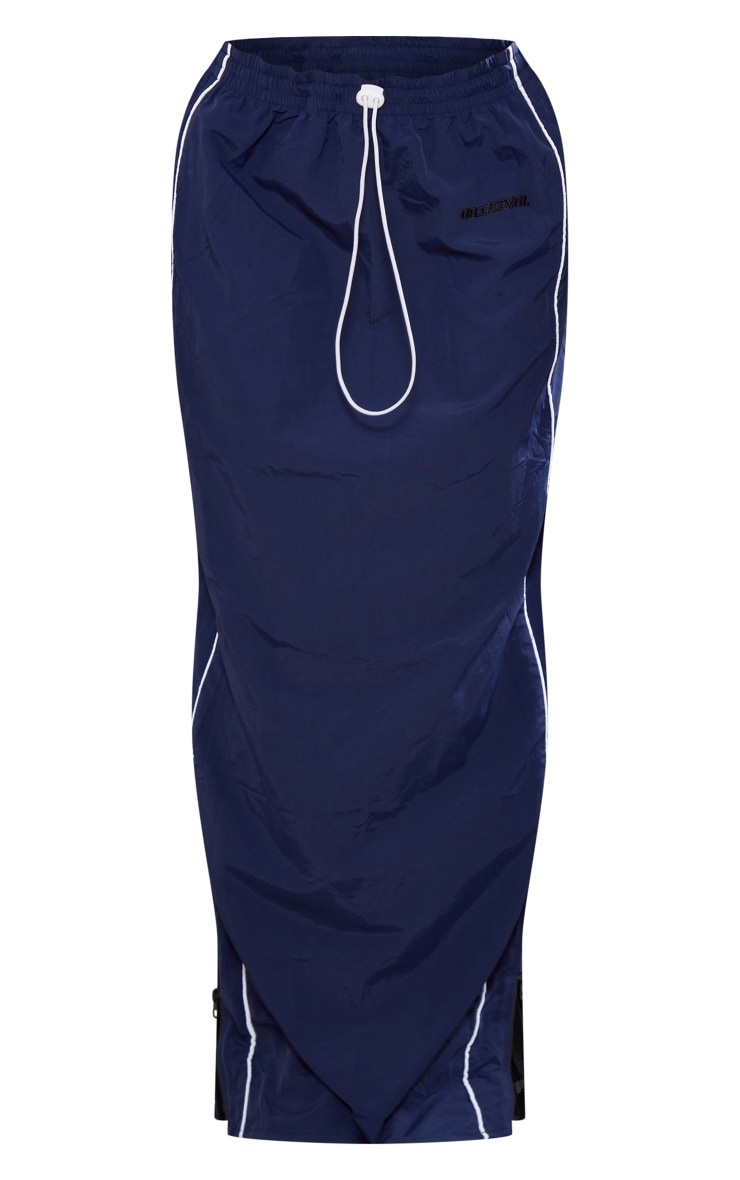 Navy Shell Toggle Waist Motocross Maxi Skirt image 5