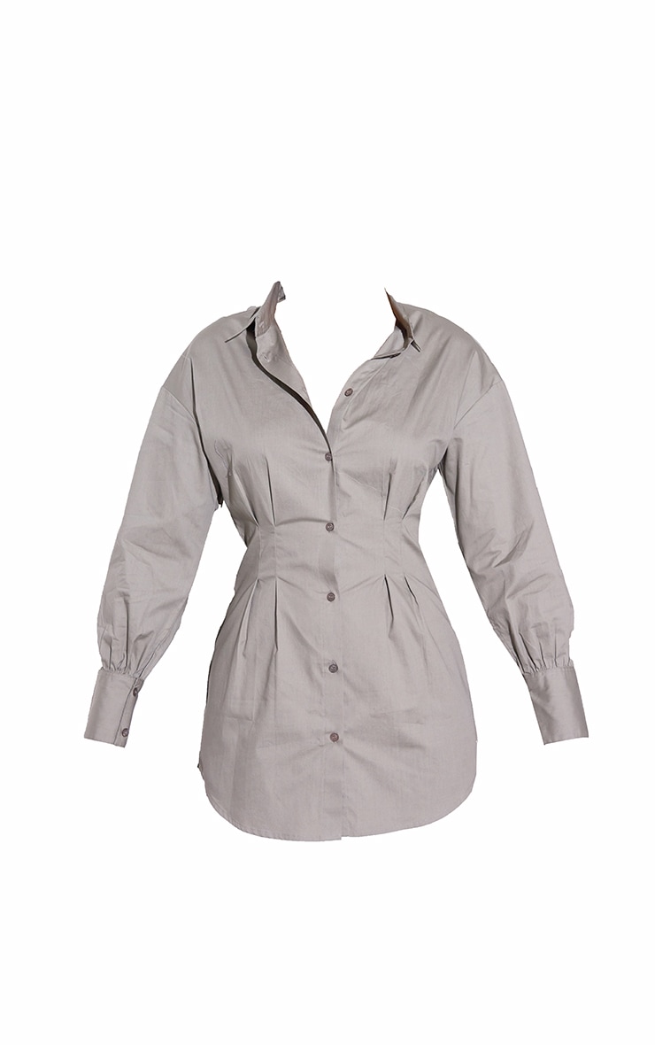 Light Khaki Fitted Waist Long Sleeve Shirt Dress image 5