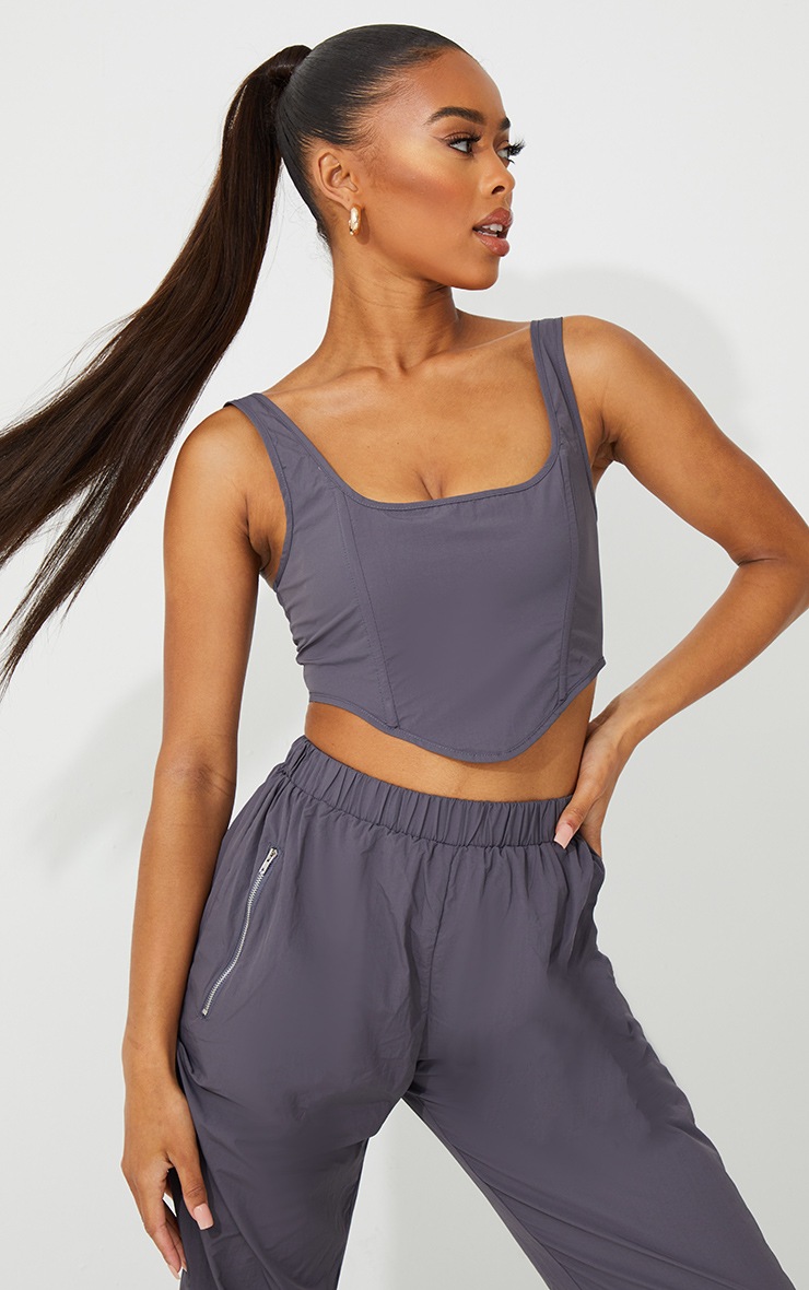 Grey Seam Detail Woven Corset Top