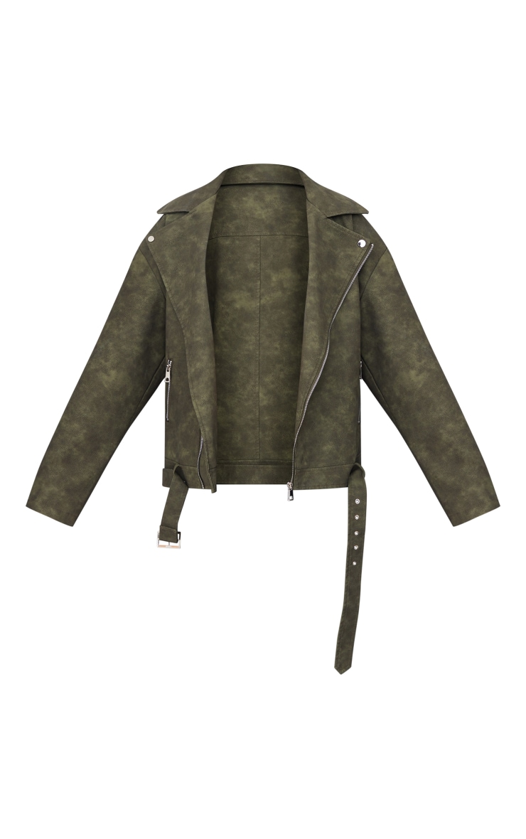 Tall Green Washed Look Biker Jacket Tall PrettyLittleThing