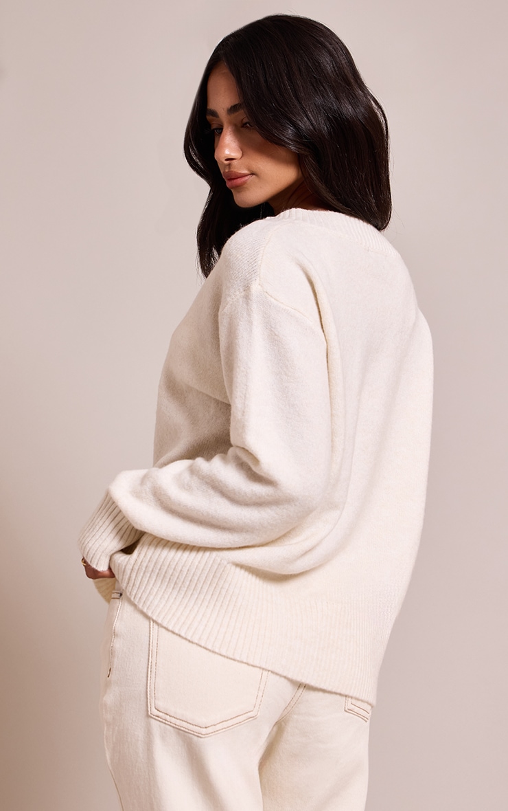 Petite Cream Knit V-neck Sweater image 2