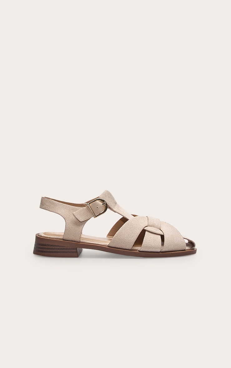 Beige Faux Suede Cage Sandals image 5