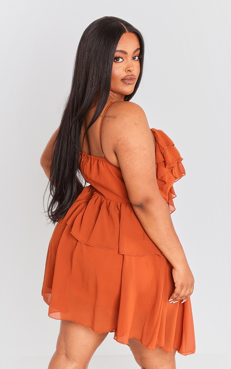 Plus Rust Cold Shoulder Ruffle Shift Dress image 2